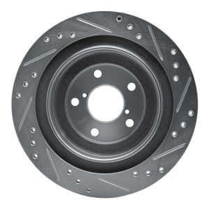 Subaru Impreza Brake Rotor (1) - Rear Left - R1 Concepts - Drilled & Slotted - Silver - `05-`09